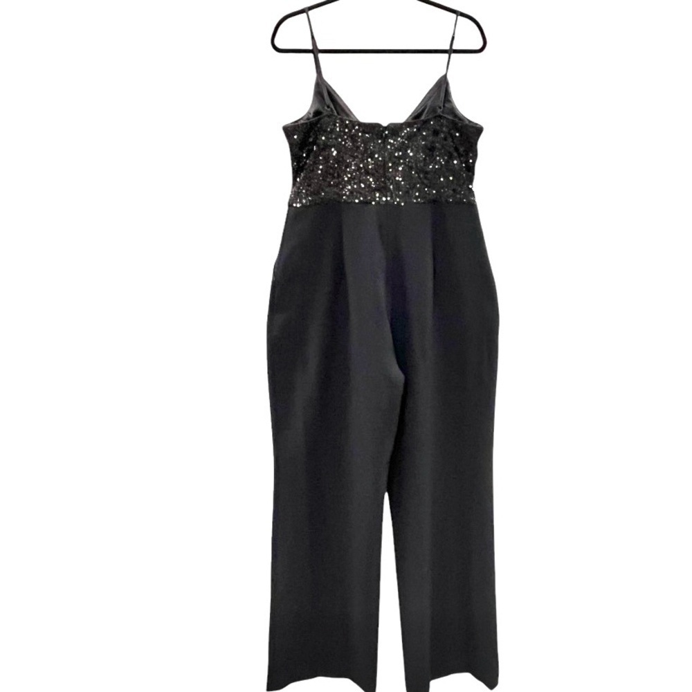 Eliza J Black jumpsuit sequin top spaghetti strap zip back empire waist size 14 - Picture 2 of 14